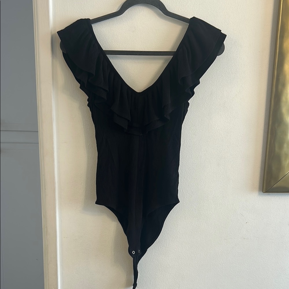 Black Ruffled Bodysuit